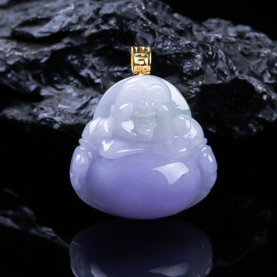 缅甸翡翠吊坠紫罗兰佛公挂件18k金镶嵌天然A货