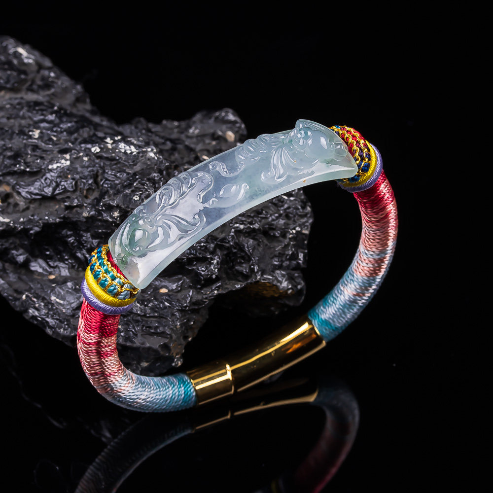 缅甸翡翠福在眼前手牌男女款手工编织手绳天然A货