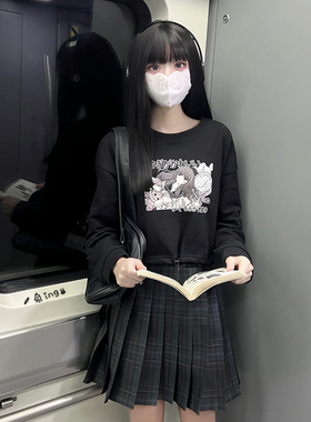 特价清仓 原创眠眠兔动漫印花辣妹抽绳短款圆领卫衣休闲上衣春秋