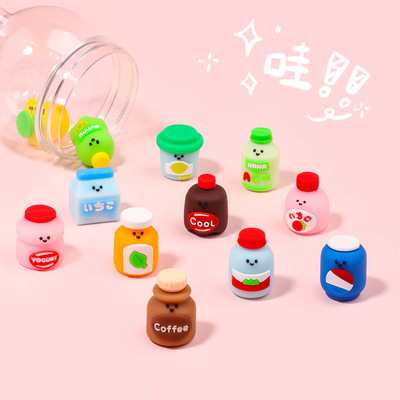 可奇可爱仿真饮料动物3D卡通橡皮