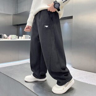 男童冬季加绒加厚休闲裤中大童宽保暖卫裤潮秋冬一体绒灯芯绒长裤