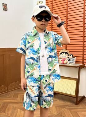 男童夏威夷纯棉短袖衬衫套装