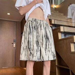 休闲短裤男夏季外穿宽松大码初高中学生马裤男款运动扎染五分裤子