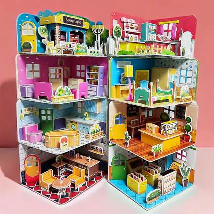 儿童3d立体拼图3到6岁房子模型拼图女孩diy手工屋子益智拼装玩具