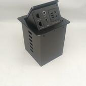 铝拉丝面板小款 气动弹起多媒体桌面插座免焊多功能电源信息接线盒