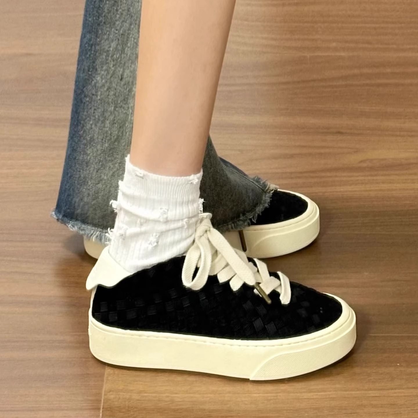 Foot同款编织板鞋厚底休闲运动鞋