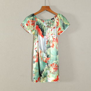 T恤女修身 显瘦一字领舒适透气上衣潮 新休闲风印花短袖 2026年夏季