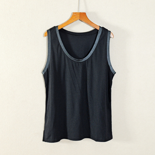 休闲风撞色边背心女2026夏新款 上衣黑色圆领百搭减龄 外穿宽松无袖