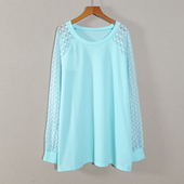 上衣服外穿长袖 春秋季 圆领潮 蕾丝拼接宽松大码 显瘦针织衫 新品 女装