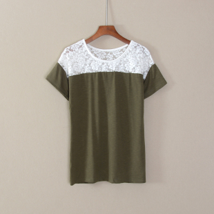 圆领蕾丝拼接休闲风T恤衫 2024年夏款 短袖 女装 宽松上衣服潮流 新品