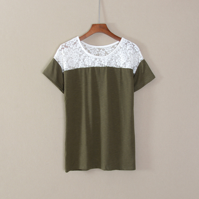 短袖蕾丝拼接宽松T恤衫