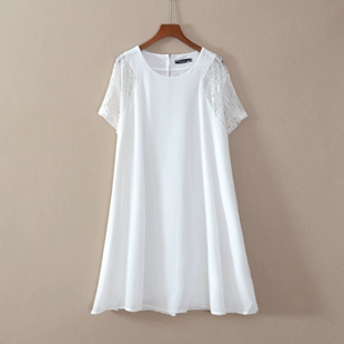 新款 镂空潮流 圆领纯色宽松连衣裙子韩版 2022年夏季 女装 中长裙短袖