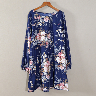 宽松韩版 春秋款 休闲风长袖 女装 圆领直筒裙连衣裙子印花显瘦潮 新品