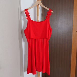 纯色吊带连衣裙子A字裙休闲风韩版 V领蕾丝拼接中长款 潮流 女装 新款