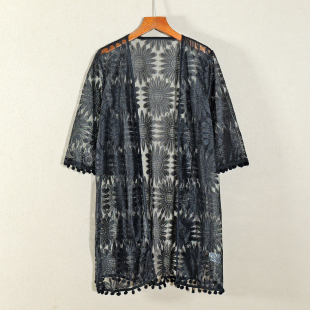 中长款 2026年夏款 透明镂空休闲风V领七分袖 女装 披肩外套潮流 新品