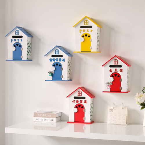 田园风格家居摆设幼儿园信箱摄影道具木制邮箱意见箱小木屋装饰品