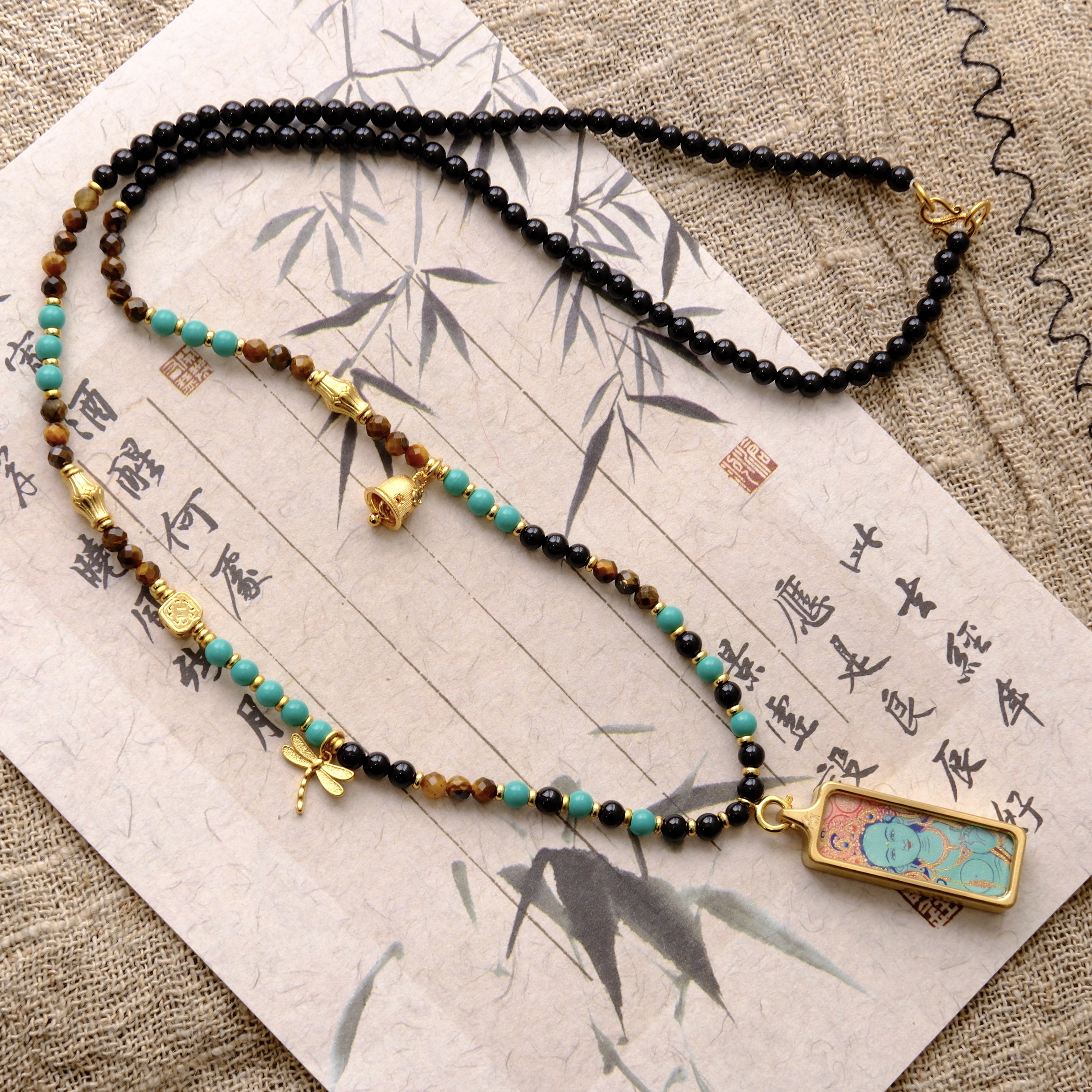 原创设计新中式国风天然石串珠项链女小众高级感锁骨链