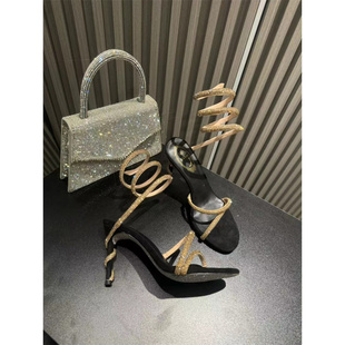 凉鞋 蛇形缠绕女鞋 百搭 性感百搭黑金高跟鞋 2024春夏季