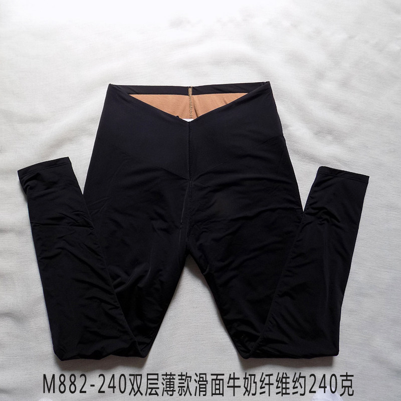 娇艳牡丹女士双层高腰薄款保暖裤打底滑面衬裤牛奶丝棉裤M882-240