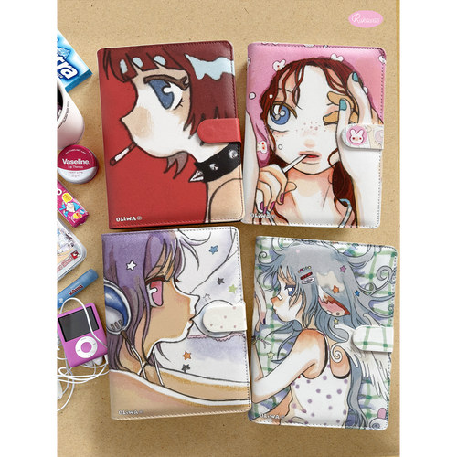 Rukawazx奥莉蛙联名 秘密 磁吸复古A5尺寸6孔皮质活页卡册收纳