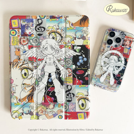 RUKAWAZxoliwa奥莉蛙联名原创final angel磁吸亚克力带笔槽防摔适用苹果平板iPad pro air7/air6保护壳