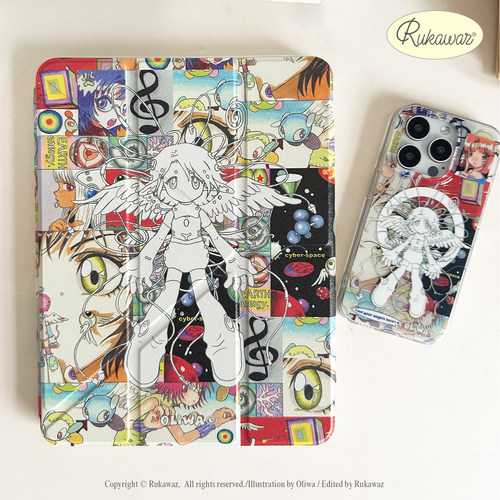 RUKAWAZxoliwa奥莉蛙联名原创final angel磁吸亚克力带笔槽防摔适用苹果平板iPad pro air7/air6保护壳