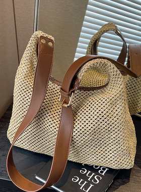 今年流行韩系编织包女包2026新款百搭休闲大容量单肩斜挎包草编包