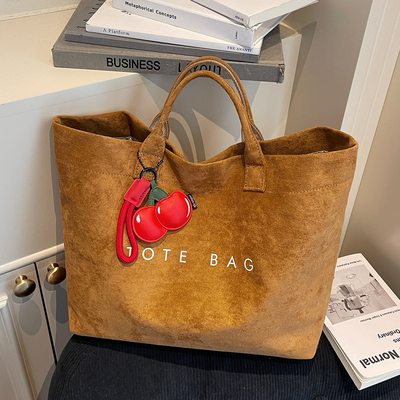 复古麂皮绒手提包女上班通勤包