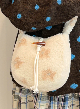 韩系百搭羊羔毛水桶包女式2026新款冬季流行时尚甜美风单肩斜挎包