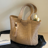 夏日慵懒风草编包女2026新款 百搭大容量通勤托特包时尚 洋气编织包