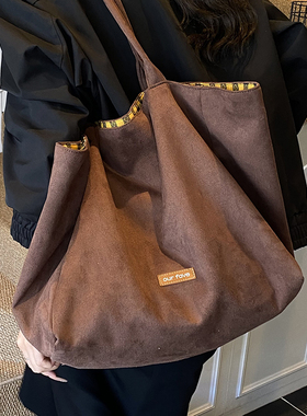 韩系慵懒风单肩托特包女式2026新款秋季豹纹大容量学生上课通勤包