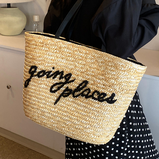 今年流行爆款 韩系字母大容量上班通勤包编织托特包 草编包2025新款