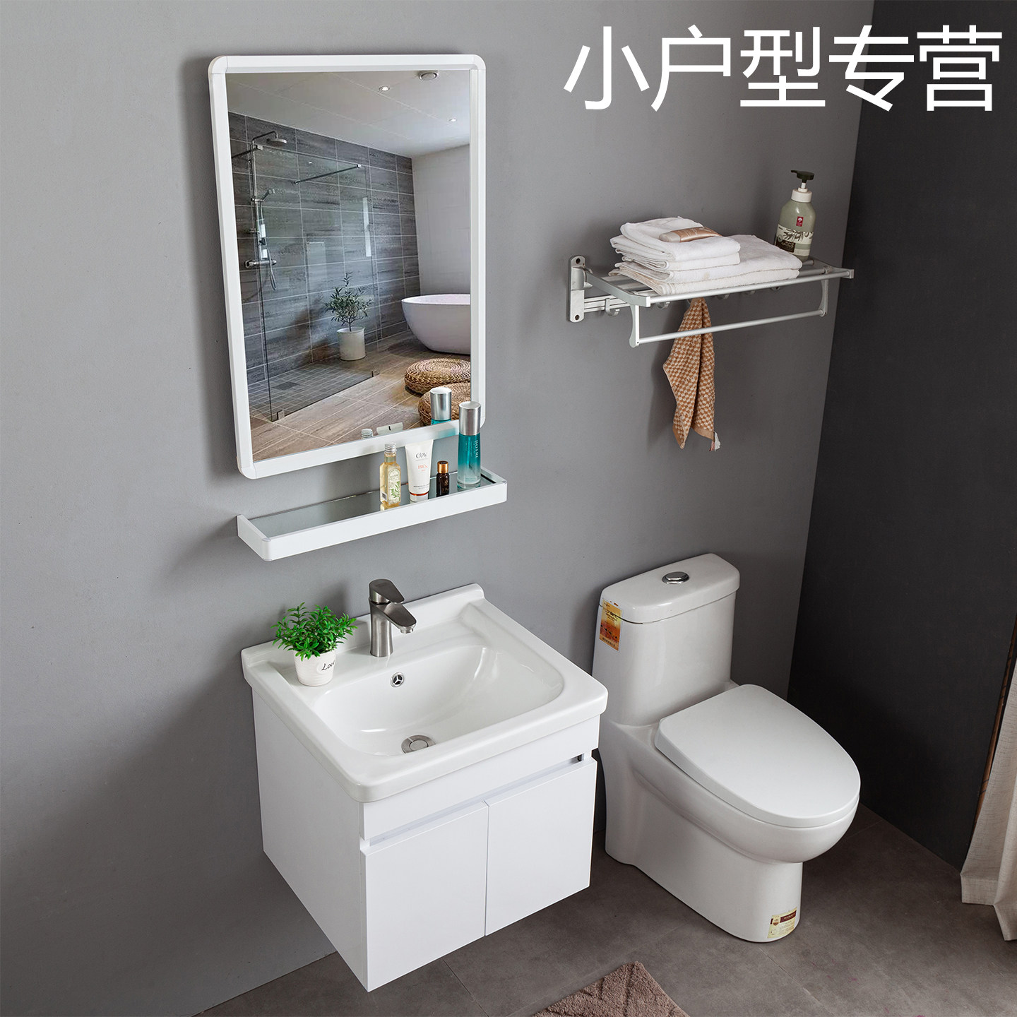 简约现代50  55不锈钢挂墙式浴室柜组合卫浴柜小户型洗脸盆洗手盆