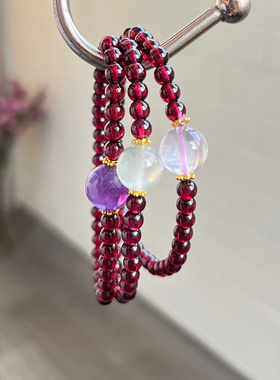 天然石榴石手链女紫水晶葡萄石白水晶简约百搭细款饰品送女友礼物