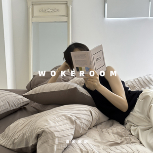 高级感摩卡棕 A类肌理提花60支纯棉四件套侘寂复古风轻奢1.8m床品