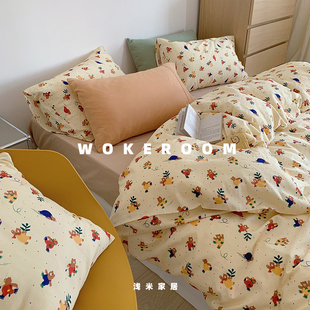 卡通熊纯棉四件套 卡通儿童样板房 小清新男孩床品床单被套床笠款