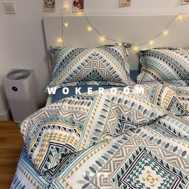 民族风纯棉四件套 波西米亚 复古几何活性印花全棉床品被套床笠款