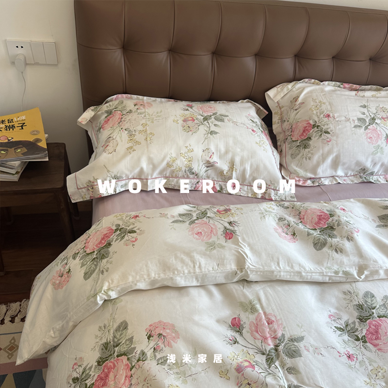 Fine 小美好 美式清新纯棉四件套植物花卉全棉1.8m床品被套床笠款