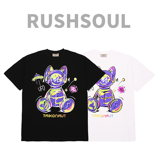 RUSHSOUL镭射工艺熊圆领T恤