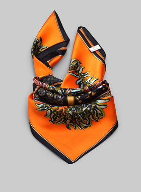 干果印花小方巾 男女通用春秋丝巾韩版领巾韩国小围巾 礼盒装