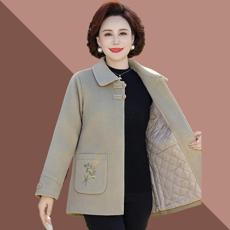 妈妈装秋冬加厚夹棉羊绒毛呢大衣高贵中老年女装冬季洋气中式外套