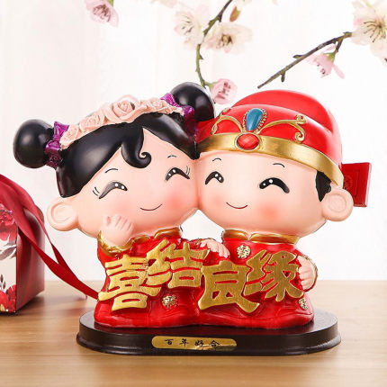 结婚庆用品娃娃婚礼物百年好合礼品婚房家居装饰摆设中式摆件公仔