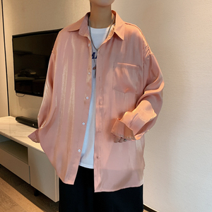 模特中性外景大长袖大码衬衫藕色潮男薄DSA012cs22p45图片