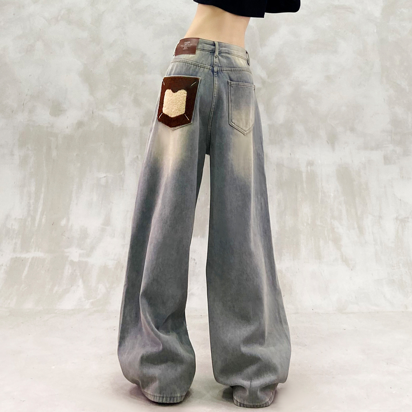 个性彩色口袋加绒加厚牛仔裤女