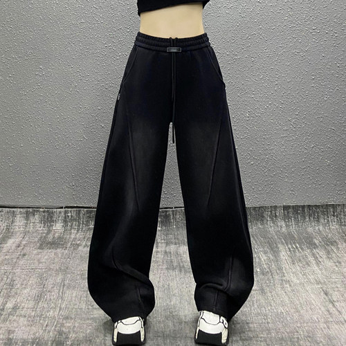 帅气拼接美式弯刀裤女