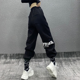 高腰宽松直筒束脚卫裤 女春秋新款 字母印花百搭运动休闲裤 潮牌个性