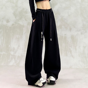 高腰宽松显瘦百搭直筒香蕉裤 帅气腰绳设计加绒加厚弯刀裤 女冬新款