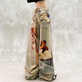 彩色数码 高腰宽松显瘦百搭直筒阔腿裤 印花设计休闲牛仔裤 女春新款