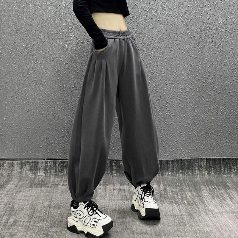 洋气褶纹显瘦百搭高腰束脚卫裤