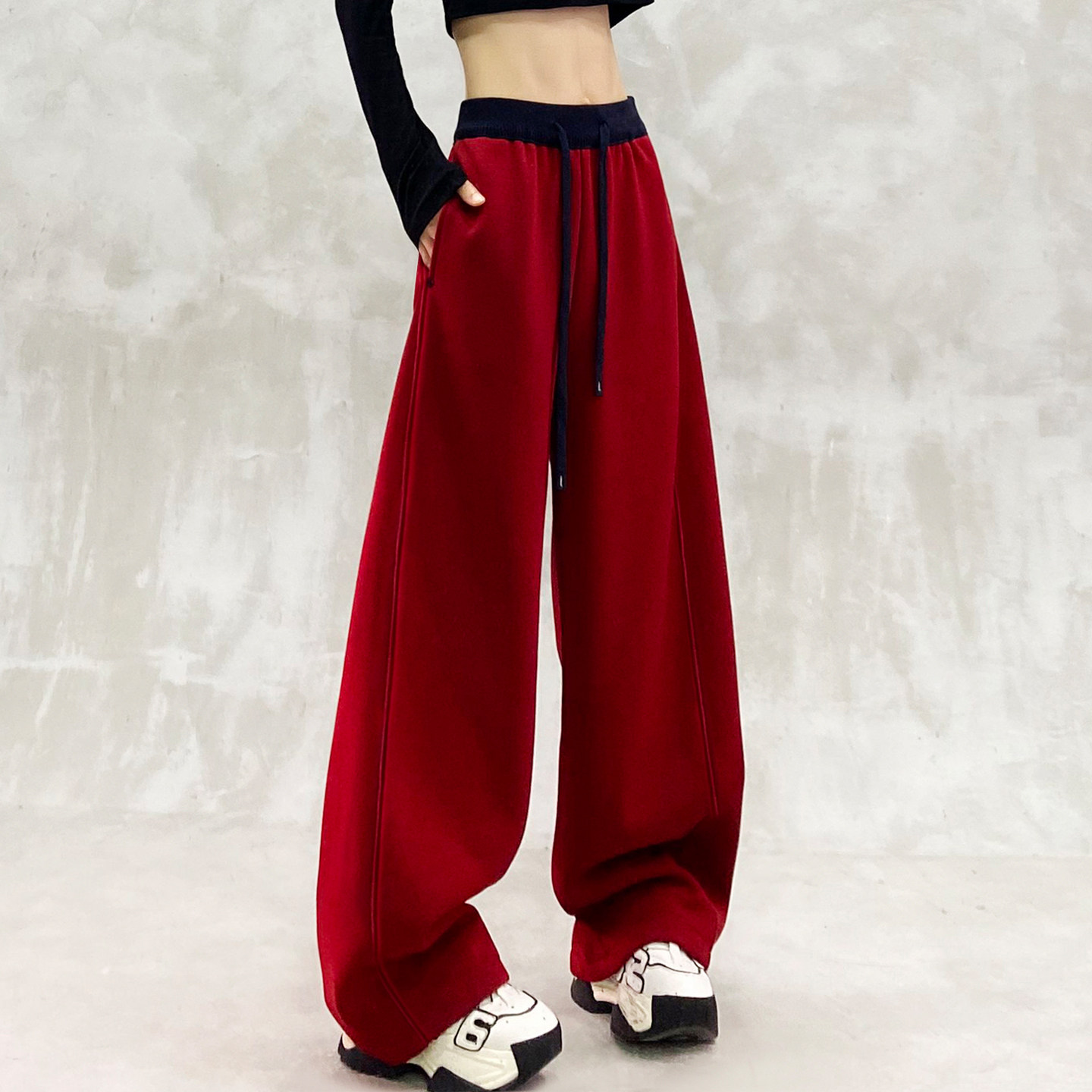 帅气腰身拼接加绒加厚休闲弯刀裤女冬新款高腰宽松显瘦百搭香蕉裤,女装/女士精品,休闲裤,淘宝优惠券,粉丝福利购,淘宝优惠卷